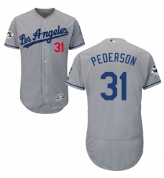 Mens Majestic Los Angeles Dodgers 31 Joc Pederson Authentic Grey Road 2017 World Series Bound Flex Base Jersey