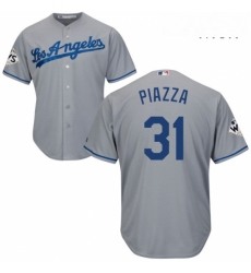 Mens Majestic Los Angeles Dodgers 31 Mike Piazza Replica Grey Road 2017 World Series Bound Cool Base MLB Jersey