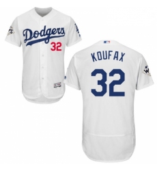 Mens Majestic Los Angeles Dodgers 32 Sandy Koufax Authentic White Home 2017 World Series Bound Flex Base Jersey