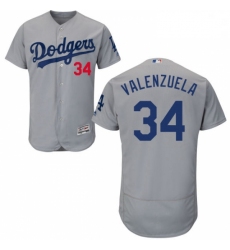 Mens Majestic Los Angeles Dodgers 34 Fernando Valenzuela Gray Alternate Road Flexbase Authentic Collection MLB Jersey