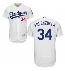Mens Majestic Los Angeles Dodgers 34 Fernando Valenzuela White Home Flex Base Authentic Collection MLB Jersey