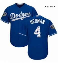 Mens Majestic Los Angeles Dodgers 4 Babe Herman Authentic Royal Blue Team Logo Fashion Cool Base 2018 World Series MLB Jersey