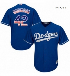 Mens Majestic Los Angeles Dodgers 42 Jackie Robinson Authentic Royal Blue USA Flag Fashion Cool Base MLB Jersey