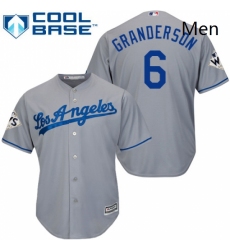Mens Majestic Los Angeles Dodgers 6 Curtis Granderson Replica Grey Road 2017 World Series Bound Cool Base MLB Jersey 