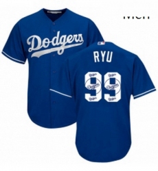 Mens Majestic Los Angeles Dodgers 99 Hyun Jin Ryu Authentic Royal Blue Team Logo Fashion Cool Base MLB Jersey