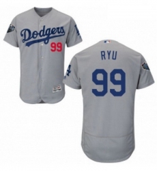 Mens Majestic Los Angeles Dodgers 99 Hyun Jin Ryu Gray Alternate Flex Base Authentic Collection 2018 World Series Jersey