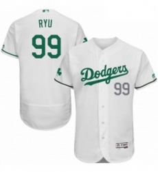 Mens Majestic Los Angeles Dodgers 99 Hyun Jin Ryu White Celtic Flexbase Authentic Collection MLB Jersey