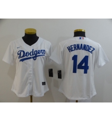 Women Dodgers 14 Enrique Hernandez White Women 2020 Nike Cool Base Jersey