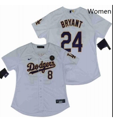 Women Dodgers Front 8 Back 24 Kobe Bryant White Cool Base Stitched MLB Jersey