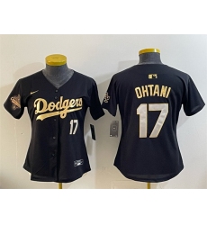 Women Los Angeles Dodgers 17 Shohei Ohtani Black Gold 2025 World Series Champions Patch Limited Stitched Baseball Jersey 