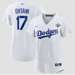 Women Los Angeles Dodgers 17 Shohei Ohtani White 2025 World Series Home Cool Base Stitched Baseball Jersey 