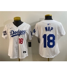 Women Los Angeles Dodgers 18 MVP White 2025 World Series Champions Patch Limited Stitched Baseball Jersey 