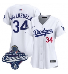 Women Los Angeles Dodgers 34 Fernando Valenzuela White 2025 World Series Champions Home Cool Base Stitched Baseball Jersey 