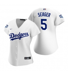 Women Los Angeles Dodgers 5 Corey Seager White 2020 World Series Champions Replica Jersey