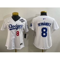 Women Los Angeles Dodgers 8 Enrique Hernandez White 2025 World Series Home Limited Stitched Baseball Jersey 