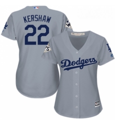 Womens Majestic Los Angeles Dodgers 22 Clayton Kershaw Authentic Grey Road 2017 World Series Bound Cool Base MLB Jersey