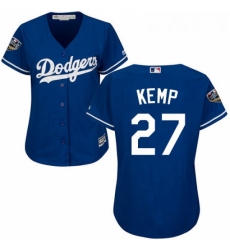 Womens Majestic Los Angeles Dodgers 27 Matt Kemp Authentic Royal Blue Alternate Cool Base 2018 World Series MLB Jersey 