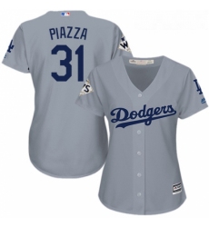 Womens Majestic Los Angeles Dodgers 31 Mike Piazza Replica Grey Road 2017 World Series Bound Cool Base MLB Jersey