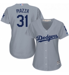 Womens Majestic Los Angeles Dodgers 31 Mike Piazza Replica Grey Road Cool Base MLB Jersey
