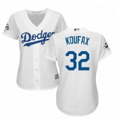 Womens Majestic Los Angeles Dodgers 32 Sandy Koufax Authentic White Home 2017 World Series Bound Cool Base MLB Jersey