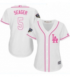 Womens Majestic Los Angeles Dodgers 5 Corey Seager Authentic White Fashion Cool Base 2018 World Series MLB Jersey