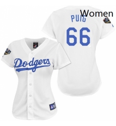 Womens Majestic Los Angeles Dodgers 66 Yasiel Puig Authentic White 2018 World Series MLB Jersey