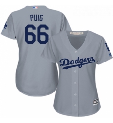 Womens Majestic Los Angeles Dodgers 66 Yasiel Puig Replica Grey Road Cool Base MLB Jersey