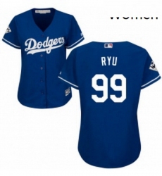 Womens Majestic Los Angeles Dodgers 99 Hyun Jin Ryu Authentic Royal Blue Alternate 2017 World Series Bound Cool Base MLB Jersey