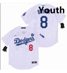 Youth Dodgers 8 Kobe Bryant White Cool Base Stitched MLB Jersey