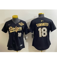 Youth Los Angeles Dodgers 18 Yoshinobu Yamamoto Black Gold 2025 World Series Patch Limited Stitched Baseball Jersey Youth Los Angeles Dodgers 18 Yoshinobu Yamamoto Black Gold 2025 World Series Patch Limited Stitched Baseball Jersey