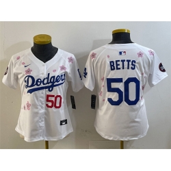 Youth Los Angeles Dodgers 50 Mookie Betts White 2025 Tokyo Series Limited Stitched Baseball Jersey