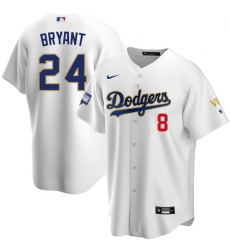 Youth Los Angeles Dodgers Kobe Bryant Championship Gold Trim White Limited All Stitched Flex Base Jersey