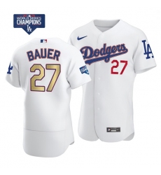 Youth Los Angeles Dodgers Trevor Bauer 27 Gold Program Designed Edition White Flex Base Stitched Jersey