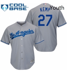 Youth Majestic Los Angeles Dodgers 27 Matt Kemp Authentic Grey Road Cool Base MLB Jersey 