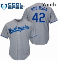 Youth Majestic Los Angeles Dodgers 42 Jackie Robinson Replica Grey Road Cool Base MLB Jersey