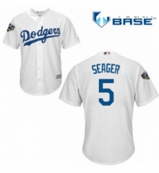 Youth Majestic Los Angeles Dodgers 5 Corey Seager Authentic White Home Cool Base 2018 World Series MLB Jersey