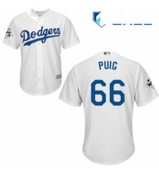 Youth Majestic Los Angeles Dodgers 66 Yasiel Puig Replica White Home 2017 World Series Bound Cool Base MLB Jersey