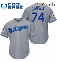 Youth Majestic Los Angeles Dodgers 74 Kenley Jansen Authentic Grey Road 2017 World Series Bound Cool Base MLB Jersey