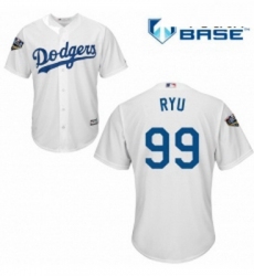 Youth Majestic Los Angeles Dodgers 99 Hyun Jin Ryu Authentic White Home Cool Base 2018 World Series MLB Jersey