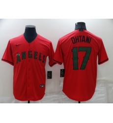 Men Los Angeles Angels 17 Shohei Ohtani Red Memorial Day Cool Base Stitched Jerse
