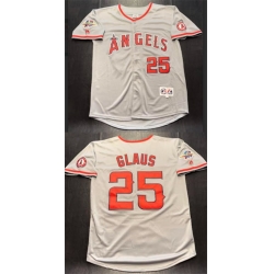 Men Los Angeles Angels  25 Troy Glaus Grey With 2002 World Series Patch Stitched Baseball Jersey