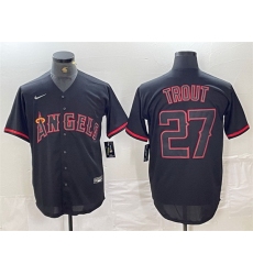 Men Los Angeles Angels 27 Mike Trout Black Red Cool Base Stitched Baseball Jersey