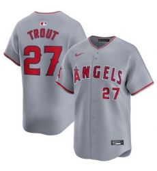Men Los Angeles Angels 27 Mike Trout Grey Away Limited Stitched Baseball Jersey