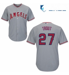 Mens Majestic Los Angeles Angels of Anaheim 27 Mike Trout Replica Grey Road Cool Base MLB Jersey