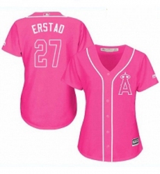 Womens Majestic Los Angeles Angels of Anaheim 27 Darin Erstad Authentic Pink Fashion MLB Jersey 