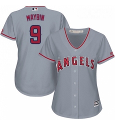 Womens Majestic Los Angeles Angels of Anaheim 9 Cameron Maybin Authentic Grey Road Cool Base MLB Jersey