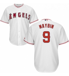 Youth Majestic Los Angeles Angels of Anaheim 9 Cameron Maybin Authentic White Home Cool Base MLB Jersey