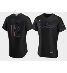 Men Miami Marlins 12 Jorge Soler Black Flex Base Stitched jersey