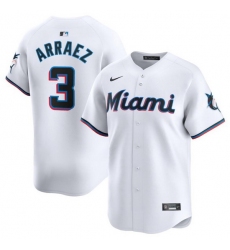 Men Miami Marlins 3 Luis Arraez White 2024 Home Limited Stitched Baseball Jersey