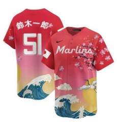 Men Miami Marlins 51  Ichiro Suzuki Pink Japanese Heritage Night 2025 Limited Baseball Jersey